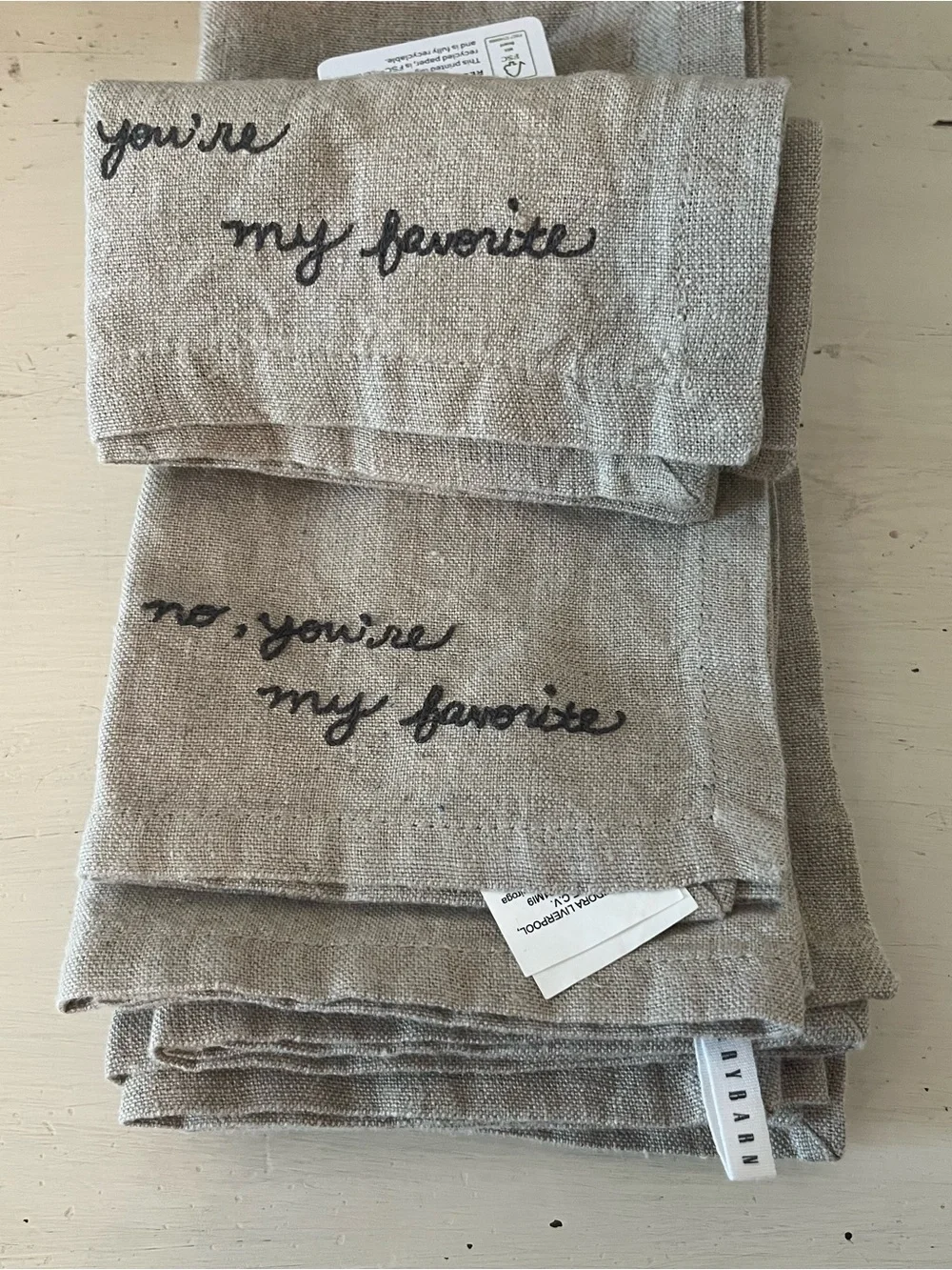 Pottery Barn My Favorite Embroidered Linen Napkins - Set of 4 - NWT